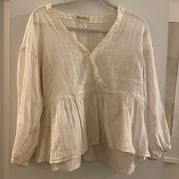 Madewell White Peplum Top with Sparkly Threads, M - Picture 1 of 3
